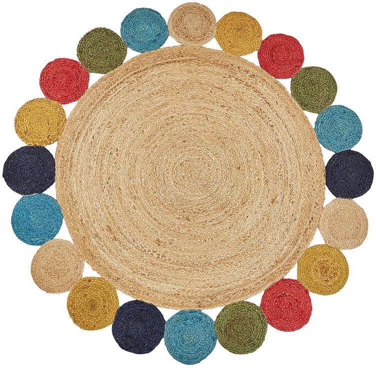 Beliani VOSTAN Vloerkleed Meerkleurig Ã¸ 140 cm Jute