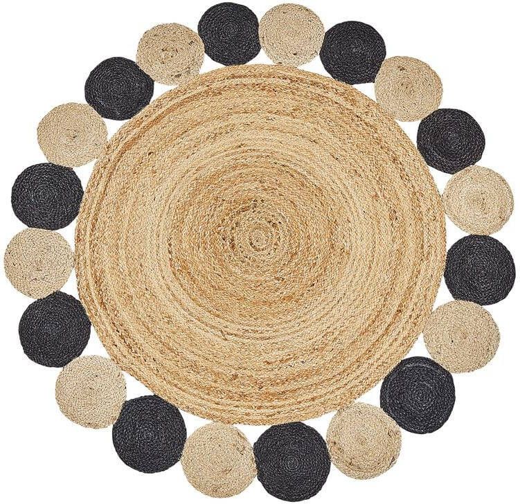 Beliani VOSTAN Vloerkleed Zwart Ã¸ 140 cm Jute