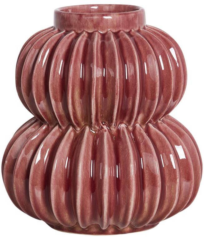 Beliani WATERMOSS Bloemenvaas Rood 28 cm Steengoed