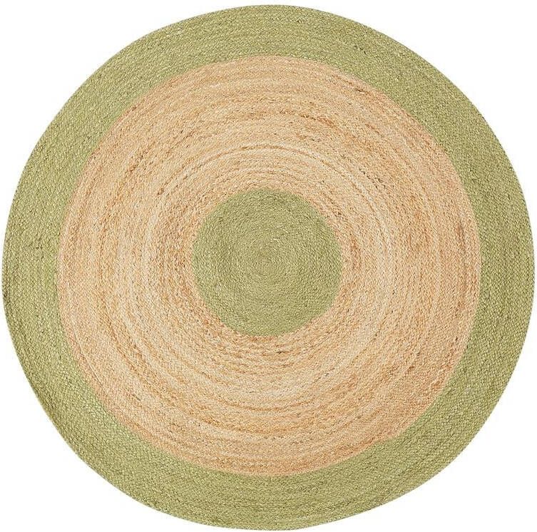 Beliani -YAYALAR-Laagpolig vloerkleed-Beige|Groen-ø 140 cm-Jute