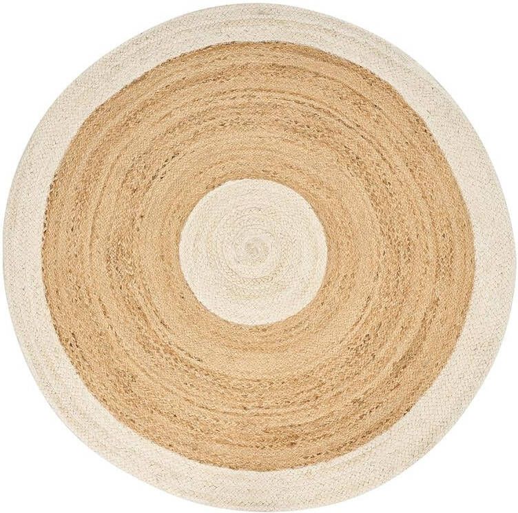 Beliani YAYALAR Laagpolig vloerkleed Beige|Wit ø 140 cm Jute