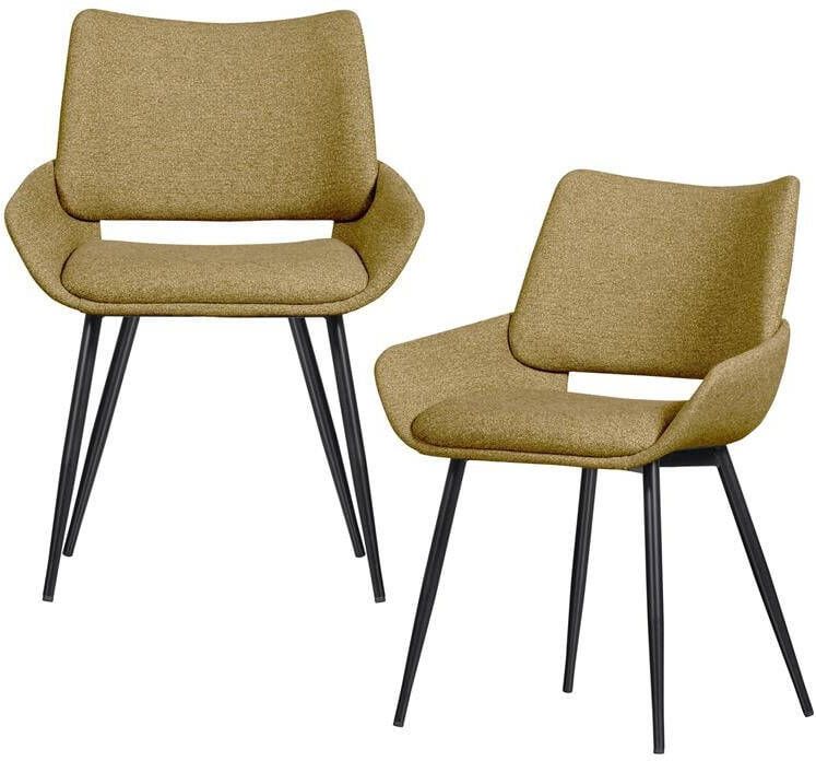 BePureHome Parade Eetkamerstoelen Melange Stof Mosterd Set van 2