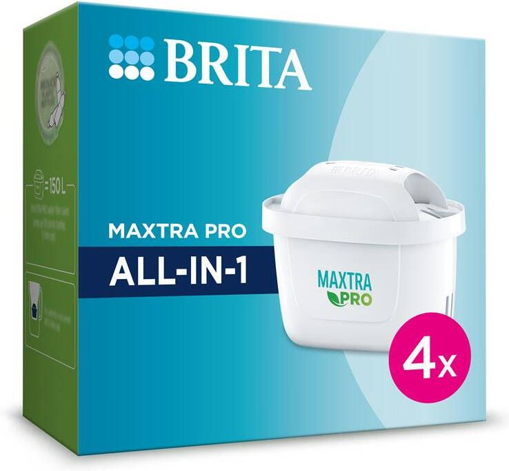 BRITA filterpatronen Waterfilterpatronen MAXTRA PRO ALL-IN-1 4-Pack Voordeelverpakking