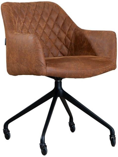 Bronx71 Eetkamerstoel met wieltjes Levi cognac eco-leer.