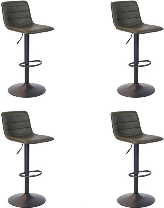 Bronx71 ® Industriële Barkruk Boston leer olijfgroen 60 76 cm draaibaar Barkrukken set van 4
