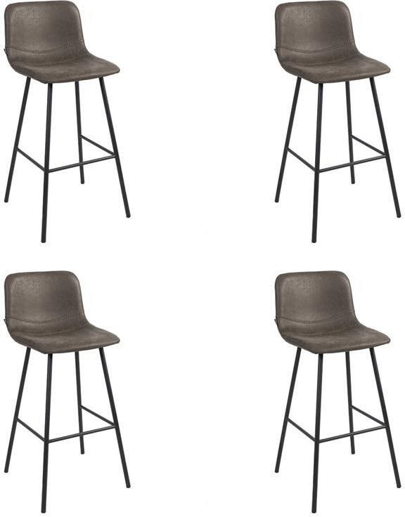 Bronx71 Industriële barkruk Mikky antraciet leer 68 79 cm Barkrukken set van 4.