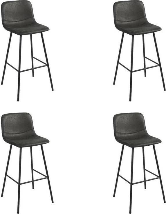 Bronx71 Industriële barkruk Mikky zwart leer 68 79 cm Barkrukken set van 4.