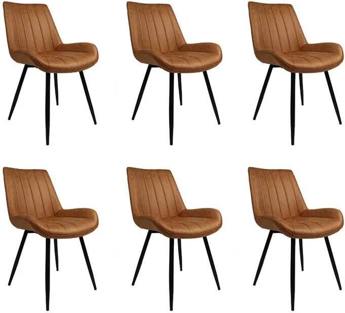 Bronx71 ® Industriële eetkamerstoel Brooke cognac Eetkamerstoelen set van 6