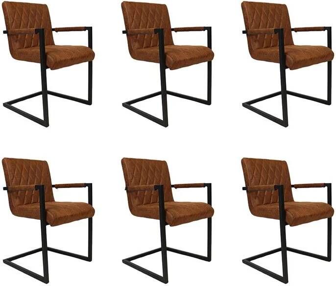 Bronx71 ® Industriële eetkamerstoel Diamond cognac eco leer Eetkamerstoelen set van 6