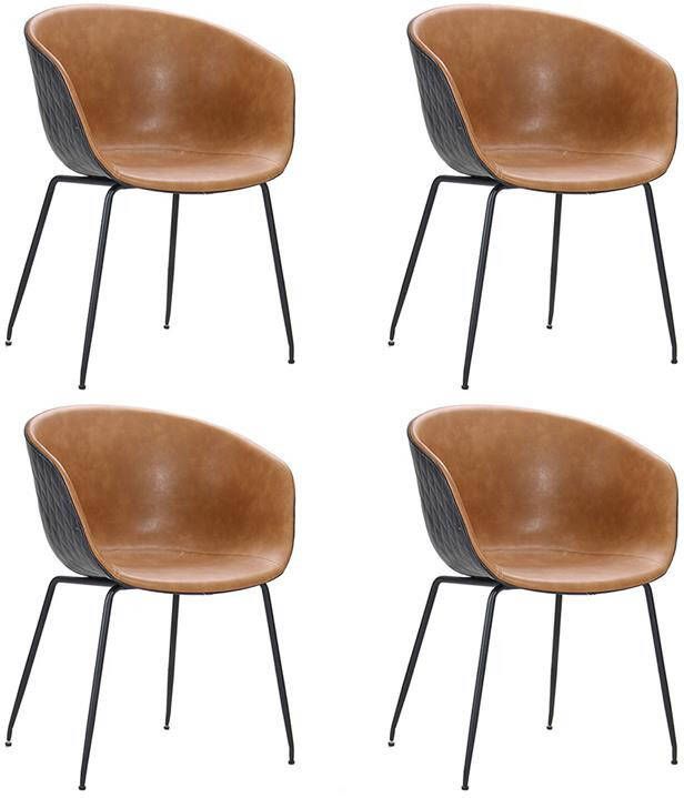 Bronx71 ® Industriële eetkamerstoel Sara cognac zwart PU leer Eetkamerstoelen set van 4