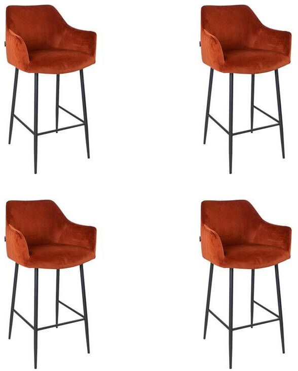 Bronx71 Velvet Barkruk Nelly Koper 78 Cm Barkrukken Set Van 4.