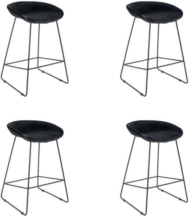 Bronx71 Velvet barkruk Oslo zwart 66 cm Barkrukken set van 4.