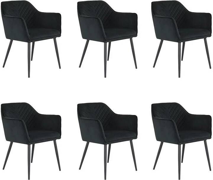 Bronx71 ® Velvet eetkamerstoel Fiona zwart Eetkamerstoelen set van 6