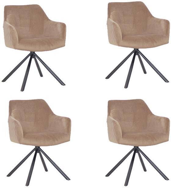 Bronx71 ® Velvet eetkamerstoel Furtado draaibaar taupe Eetkamerstoelen set van 4