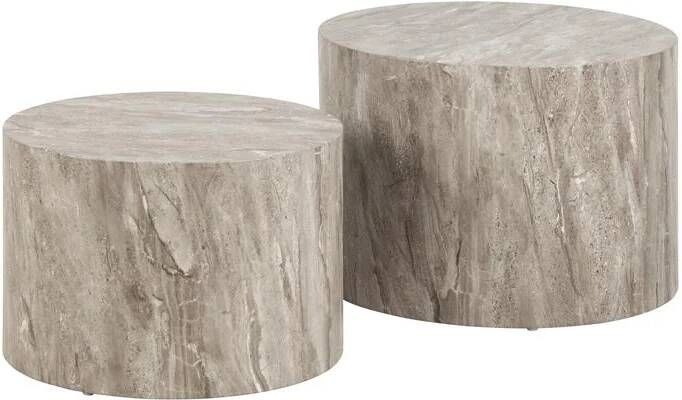 Bendt Ronde Salontafel Flavian Marmerlook Set van 2 stuks Grijs