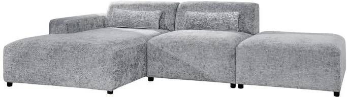 By fonQ Velura Hoekbank Links met Hocker Chenille Grijs