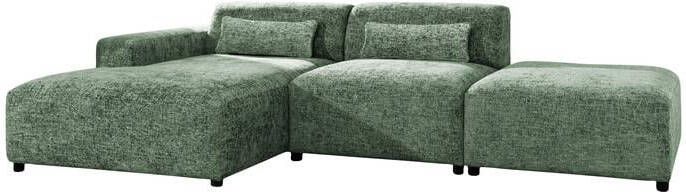 By fonQ Velura Hoekbank Links met Hocker Chenille Groen