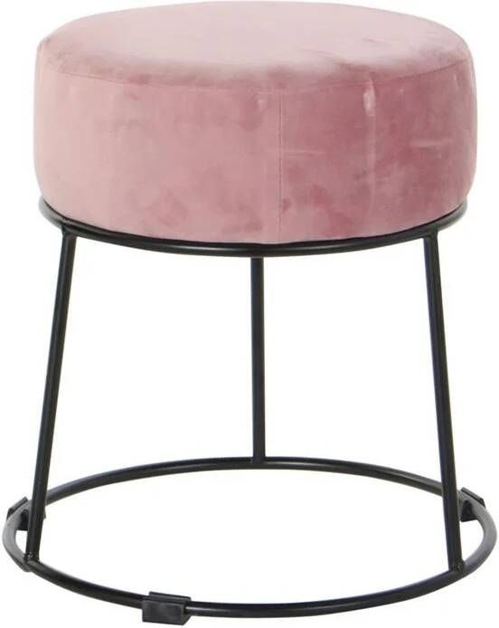 CASA DI ELTURO Velvet Poef Kruk Urban Roze met Zwarte Onderstel – Ø36 x H37 cm