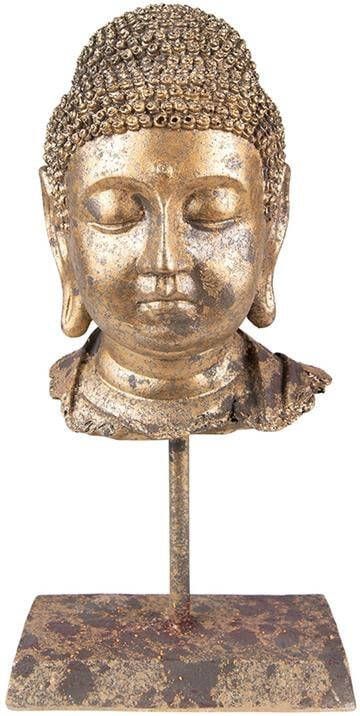 Clayre & Eef Beeld Boeddha 13x9x25 cm Goudkleurig Kunststof Woonaccessoires beeld decoratie Decoratieve Accessoires