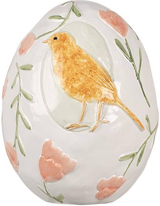 Clayre & Eef Beeld Ei 16 cm Wit Polyresin Paasdecoratie Wit Paasdecoratie