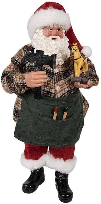 Clayre & Eef Beeld Kerstman 28 cm Groen Textiel op kunststof Beeld Kerstmis Groen Beeld Kerstmis