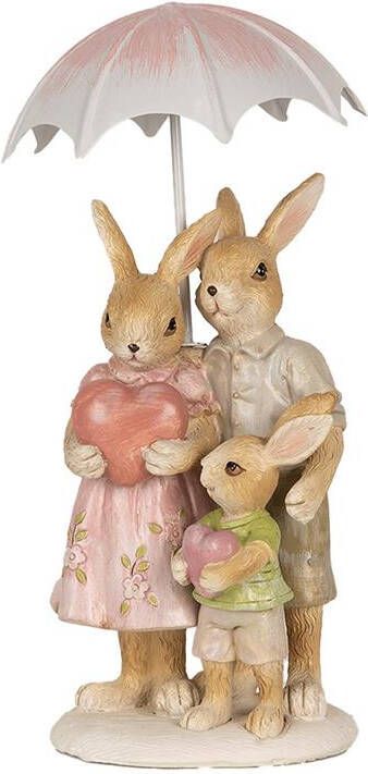Clayre & Eef Beeld Konijn 15 cm Bruin Roze Polyresin Paasdecoratie Bruin Paasdecoratie