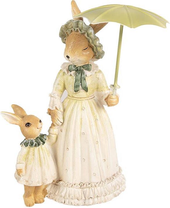 Clayre & Eef Beeld Konijn 21 cm Bruin Groen Polyresin Bruin