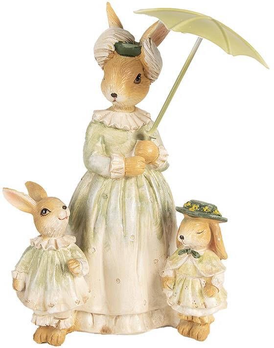 Clayre & Eef Beeld Konijn 21 cm Bruin Groen Polyresin Bruin