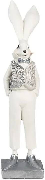 Clayre & Eef Beeld Konijn 36 cm Wit Zilverkleurig Polyresin Paasdecoratie Wit Paasdecoratie