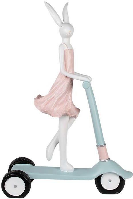 Clayre & Eef Beeld Konijn 62 cm Wit Roze Polyresin Paasdecoratie Wit Paasdecoratie