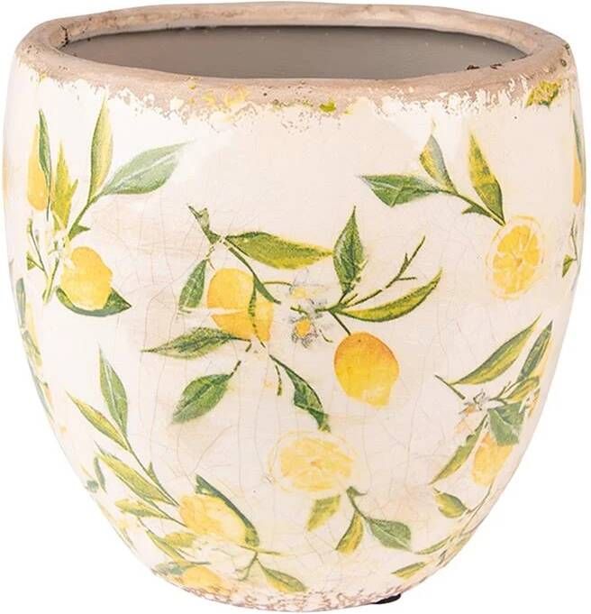 Clayre & Eef Bloempot Ø 13x12 Cm Geel Keramiek Citroen Bloempot Binnen Plantenpot Plant Pot Geel Bloempot Binnen