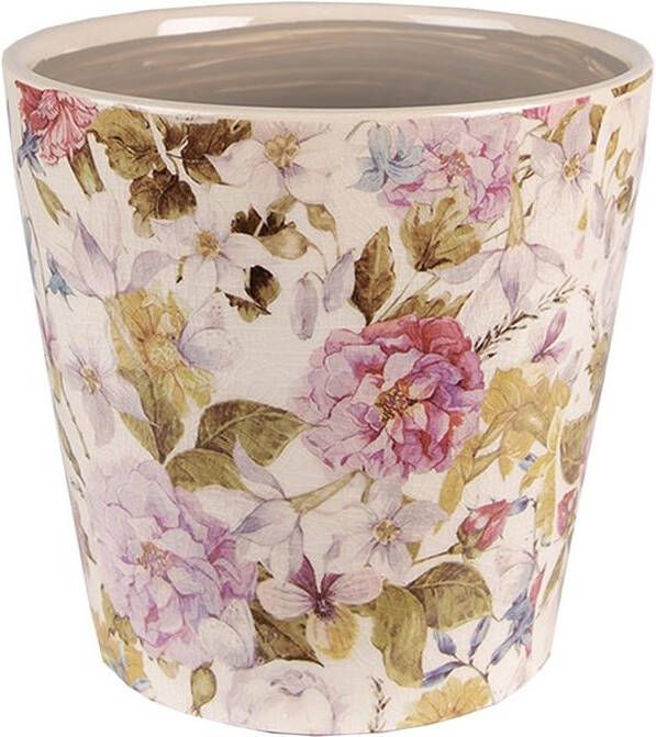 Clayre & Eef Bloempot Ø 14x13 Cm Roze Beige Keramiek Bloemen Bloempot Binnen Plantenpot Plant Pot Roze Bloempot Binnen