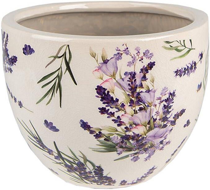 Clayre & Eef Bloempot Ø 15x11 Cm Paars Groen Keramiek Lavendel Bloempot Binnen Plantenpot Plant Pot Paars Bloempot