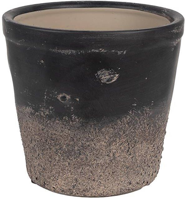 Clayre & Eef Bloempot Binnen Ø 15x14 cm Zwart Bruin Keramiek Plantenpot