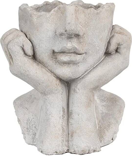 Clayre & Eef Bloempot Binnen Vrouw 17x14x18 cm Grijs Steen Plantenpot