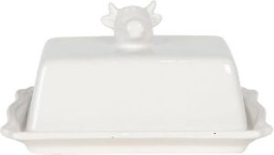 Clayre & Eef Botervloot 6CE1136 18*14*8 cm Wit Keramiek Rechthoek Koe