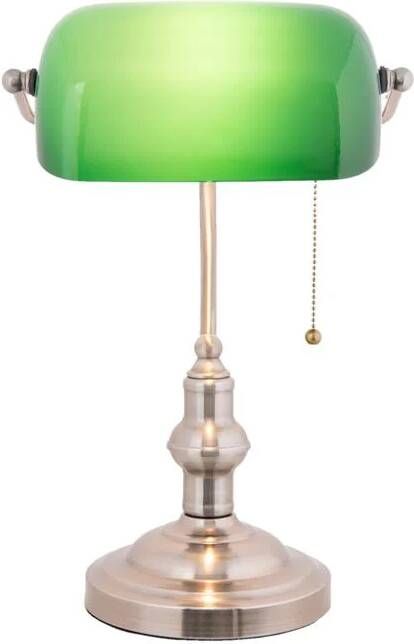 Clayre & Eef bankierslamp nikkel kleur groen glas 40 x ø 27 cm e27 max 40 groen koper glas metaal