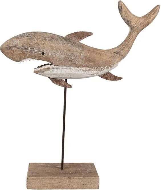 Clayre & Eef Decoratie Beeld Haai 37 cm Bruin Hout Bruin