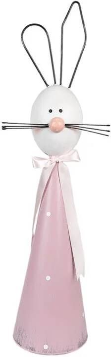 Clayre & Eef Decoratie Beeld Konijn 60 cm Wit Roze IJzer Wit