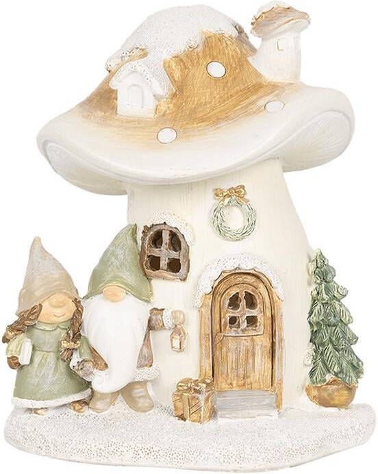 Clayre & Eef Decoratie Huis met LED Paddenstoel 13x12x15 cm Beige