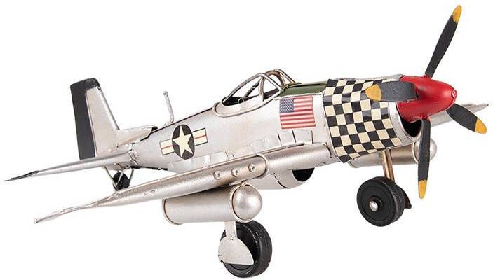 Clayre & Eef Decoratie Miniatuur 35x32x13 cm Grijs Ijzer Miniatuur Vliegtuig Grijs Miniatuur Vliegtuig