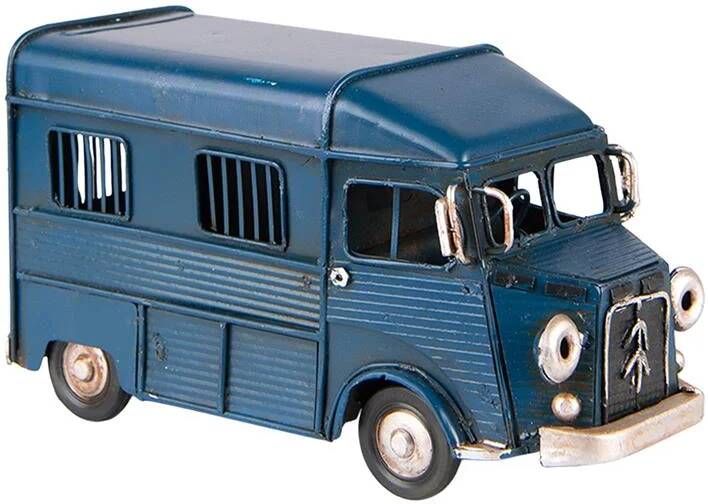 Clayre & Eef Decoratie Miniatuur Bus 16x7x9 cm Blauw Ijzer Decoratie Model Blauw Decoratie Model