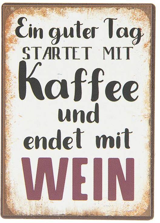 Clayre & Eef Decoratieve Magneet 5 Cm Wit Zwart Ijzer Rechthoek Tag Kaffee Wein Koelkast Magneet Wit Koelkast Magneet