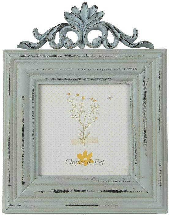 Clayre & Eef Fotolijst 16*2*21 cm 10*10 cm Blauw MDF Glas Rechthoek Fotokader Wissellijst Foto Frame