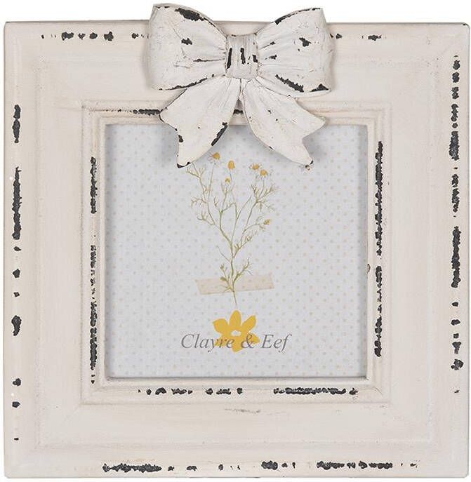 Clayre & Eef Fotolijst 10x10 cm Wit Houtproduct Fotokader Wit Fotokader