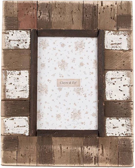 Clayre & Eef Fotolijst 10x15 cm Bruin Wit Hout Glas Rechthoek Fotokader Bruin Fotokader