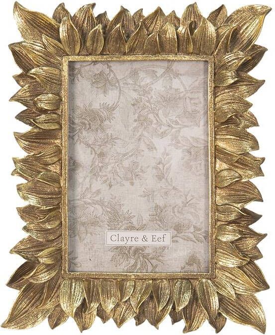 Clayre & Eef Fotolijst 10*15 cm Goudkleurig Kunststof Rechthoek Bladeren Fotokader Wissellijst Foto Frame