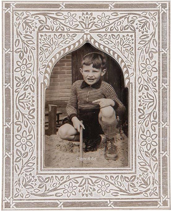 Clayre & Eef Fotolijst 10x15 cm Wit Bruin Hout Glas Rechthoek Fotokader