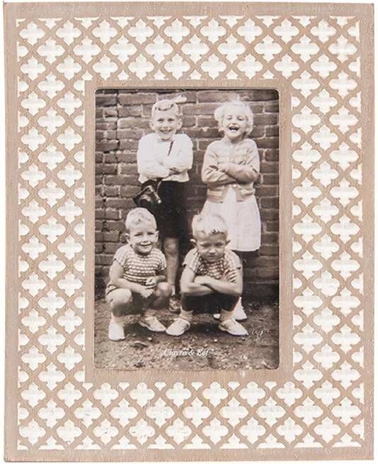 Clayre & Eef Fotolijst 10x15 cm Wit Bruin Hout Glas Rechthoek Fotokader Wit Fotokader