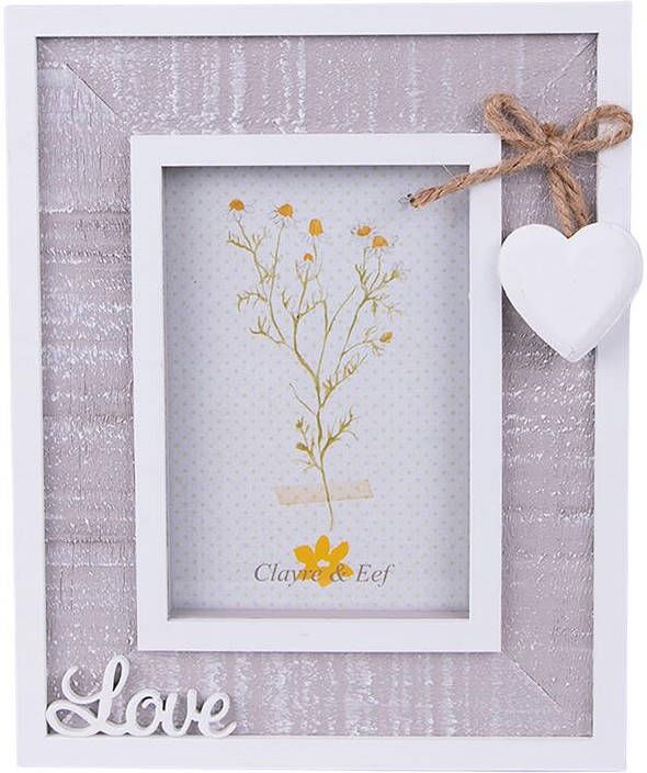Clayre & Eef Fotolijst 9x13 cm Grijs Wit Hout Love Fotokader Grijs Fotokader
